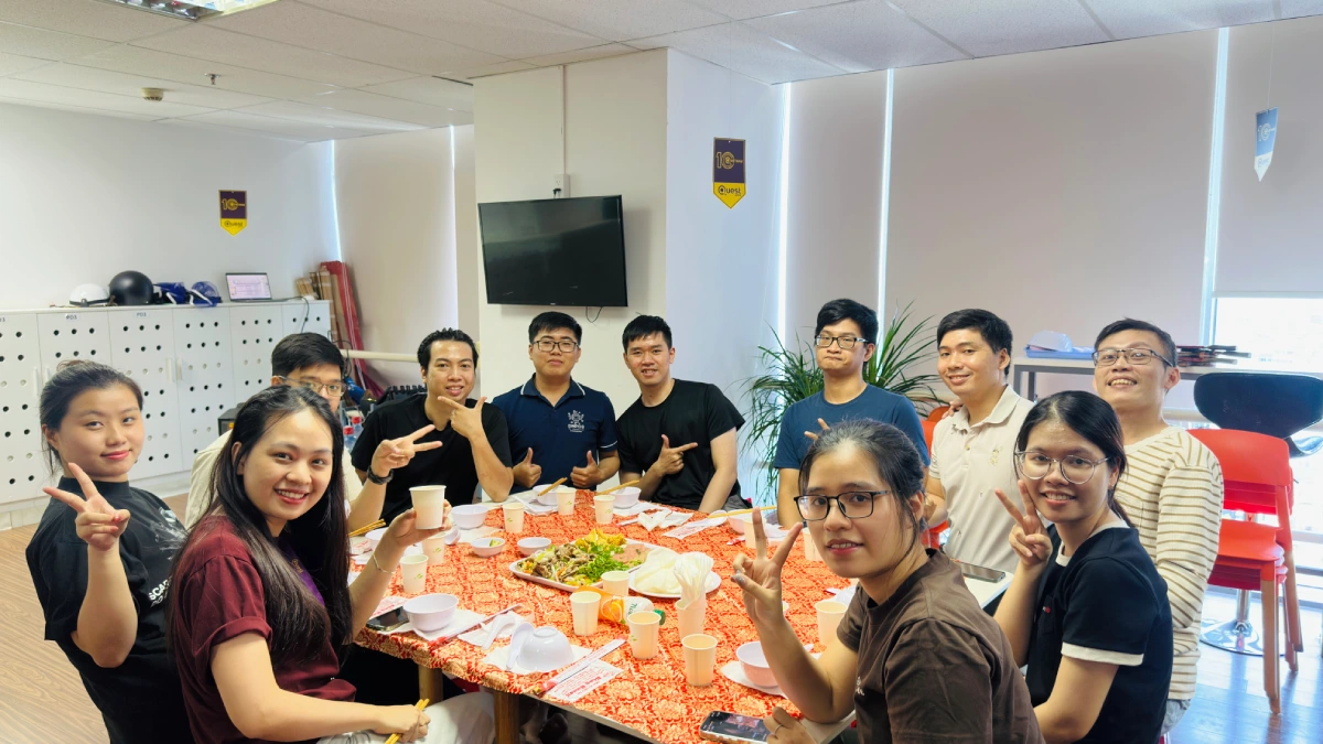 Celebrating a company event in an office break area